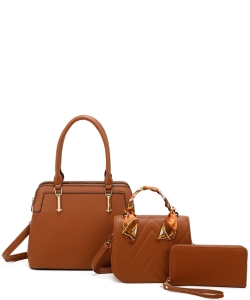 3in1 Fashion Top Handle Satchel Set LF454T3 BROWN